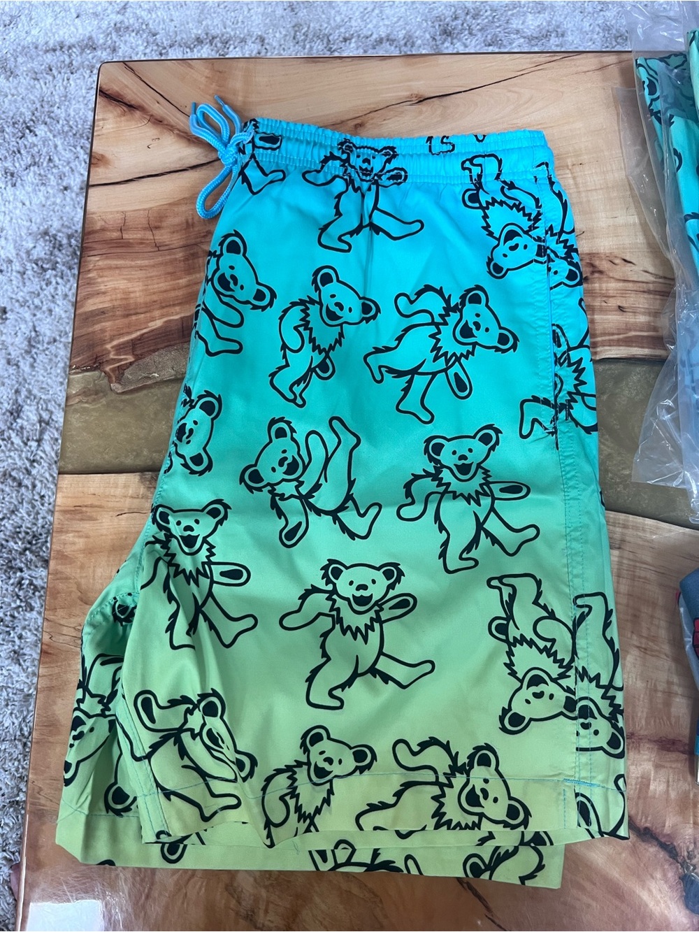 Grateful Dead Turquoise and Black Dancing Bear Swim Shorts